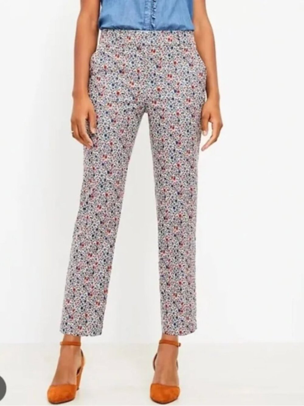LOFT Rivera Slim Floral Print Ankle Pants